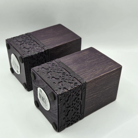 Pair Of Wooden Sugar Mold Wood Candle Holder Primitive Dark Purple 5" H - Picture 10 of 16